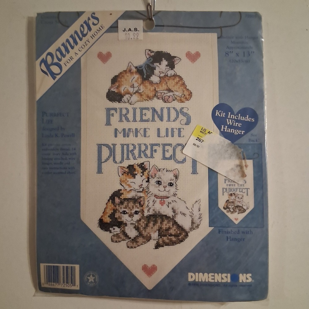 Dimensions‎ 1998 Cross Stitch Kit Friends Make Life Purrfect Cat Kitten #72505